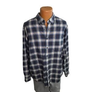 LL Bean Blue Plaid Traditional Fit Fleece Button Down, Large, Pre-owned